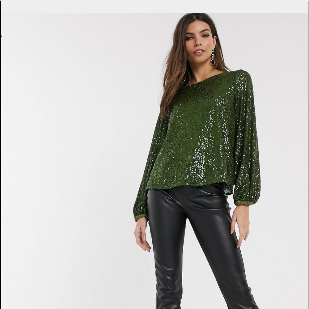 Green sequin blouse